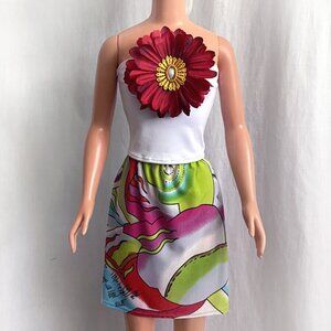 Top with big faux flower. Multicolor mini skirt for My Size Barbie Doll 36" New